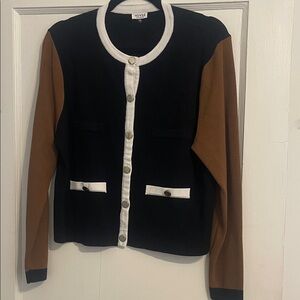 Black and Brown Cardigan with White Trim